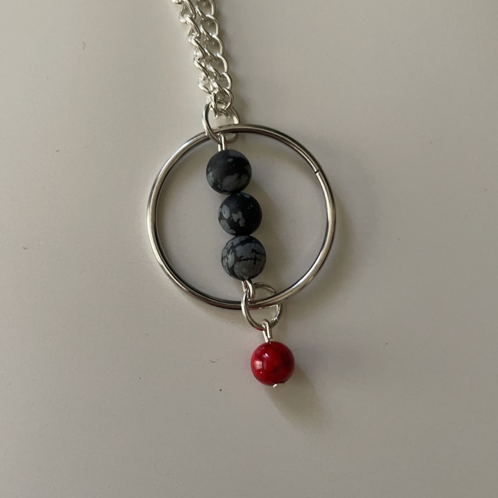 2 for $32 / red and black gemstone hoop necklace